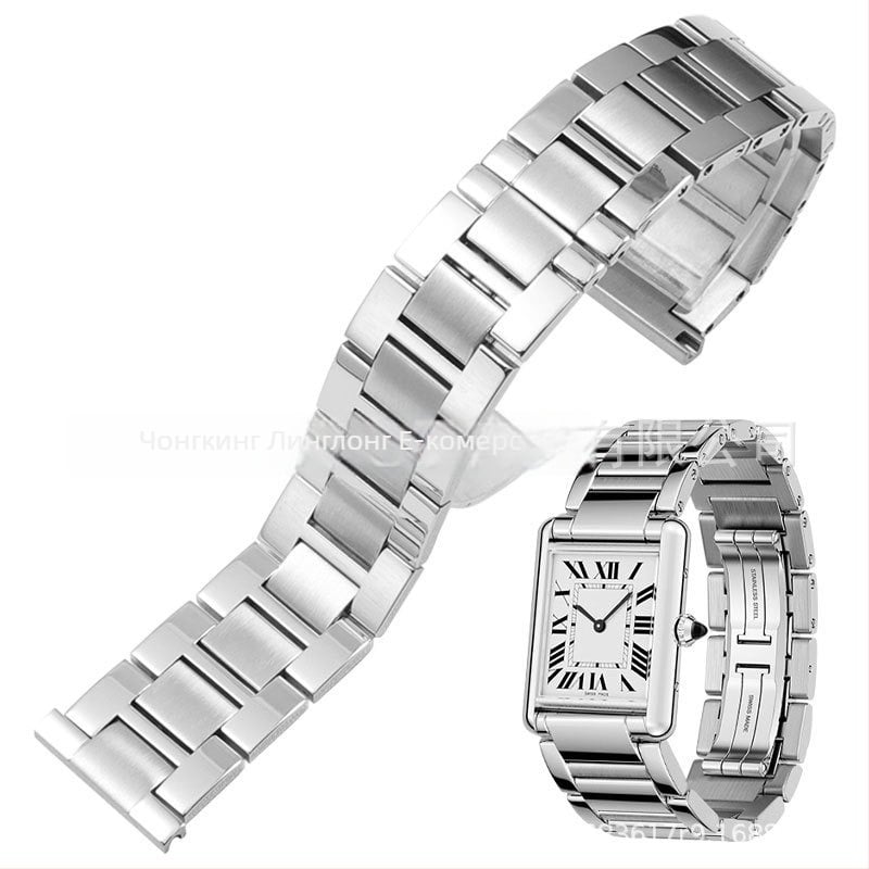 Каишка за часовник Tank от неръждаема стомана – съвместима с Cartier Tank, London Solo, Унисекс, Пролет 2025