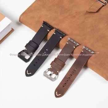 Apple смарт кожен каиш за часовник, естествена кожа, марка Jiajia fengfan, Crazy Horse ретро стил, Хепбърн стил, литературно ретро, пролет 2025