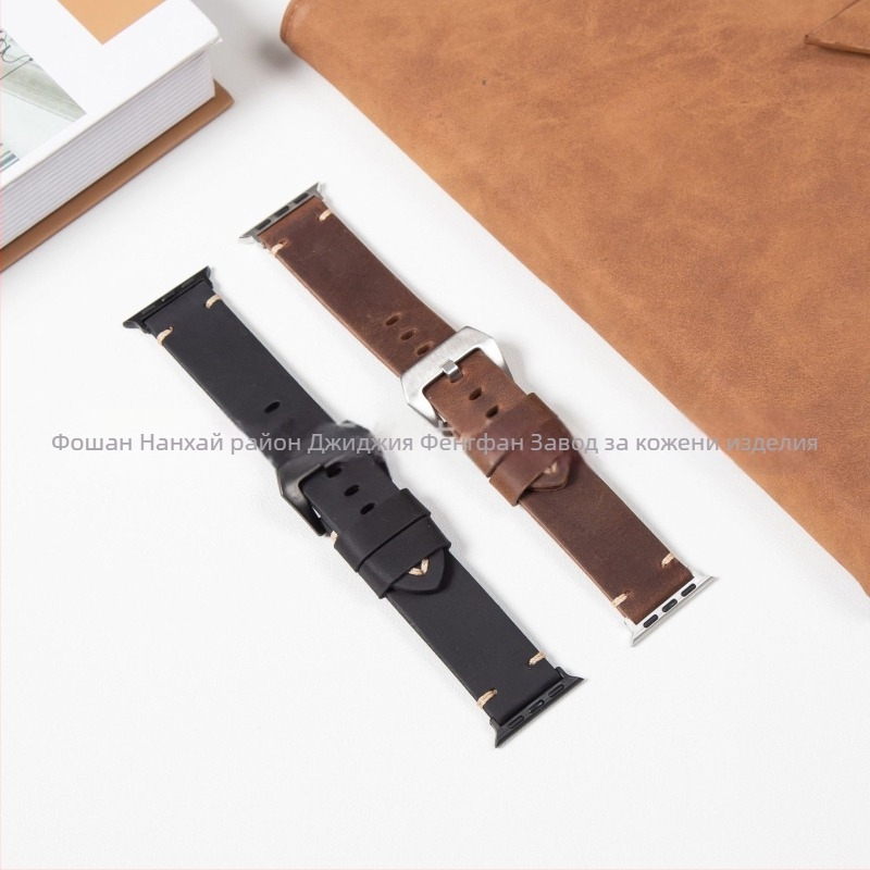 Apple смарт кожен каиш за часовник, естествена кожа, марка Jiajia fengfan, Crazy Horse ретро стил, Хепбърн стил, литературно ретро, пролет 2025