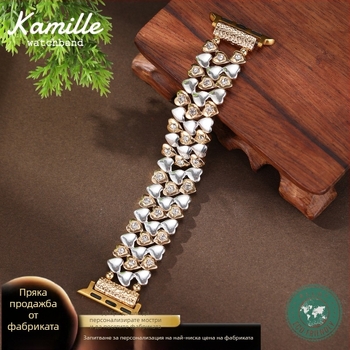 Apple Watch сърцевидна метална каишка – луксозна цинкова сплав, еластична метална лента, конектор от неръждаема стомана, катарама с едно кръгло заключване