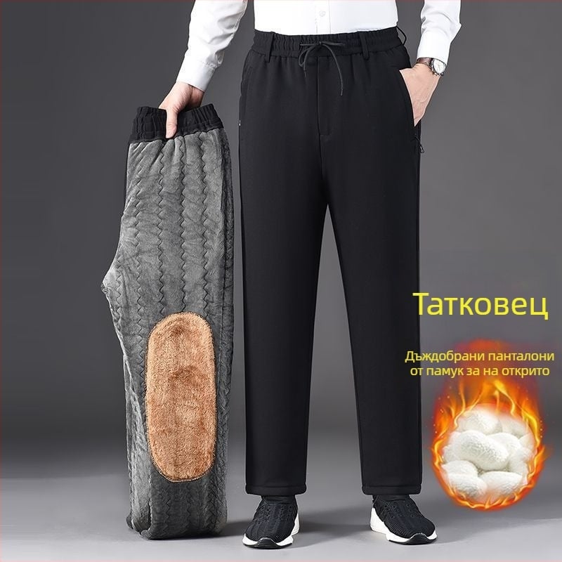 Мъжки зимни панталони с подплата от флийс и пълнеж от копринено‑памучна смес, права кройка