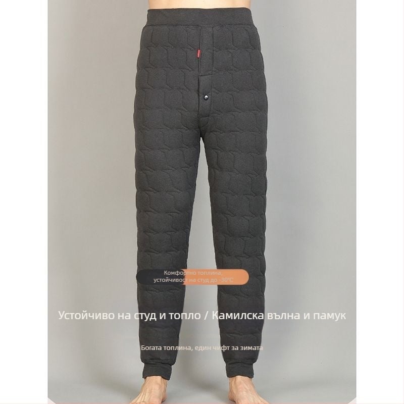 Мъжки зимни термални панталони със самоподгряващ флис от агнешко, висока талия, права кройка, дебела подплата