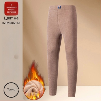 Мъжки прави термопанталони с пълнеж от коприна и памук, дебели, висока талия, изкуствена кожа като горна материя и подплата (пролет 2025)