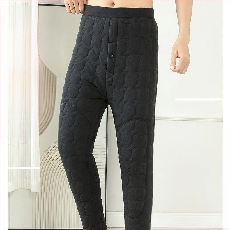 Мъжки прави панталони с дебела флийс подплата, монотонен дизайн, пълнител: коприна памук, основна материя: изкуствена кожа