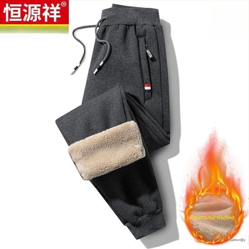 Мъжки памучни спортни панталони с поларено вътрешно подплатяване, дебели за зима, прави крачоли, за ежедневна употреба