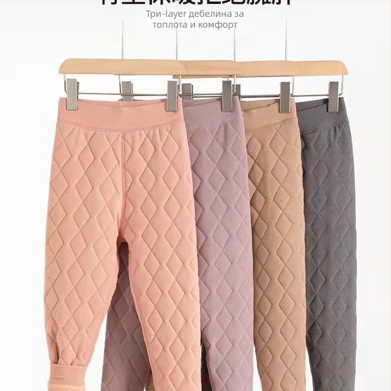 Детски панталони с флисово подплата за зима, права кройка, едноцветни, дебели, пълнител: коприна-памук, пролет 2025