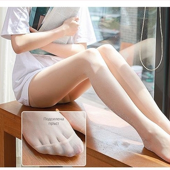 Чорапогащи ултра тънки с перлен блясък, прозрачни пръсти, дишащ нейлон, Т‑кройка