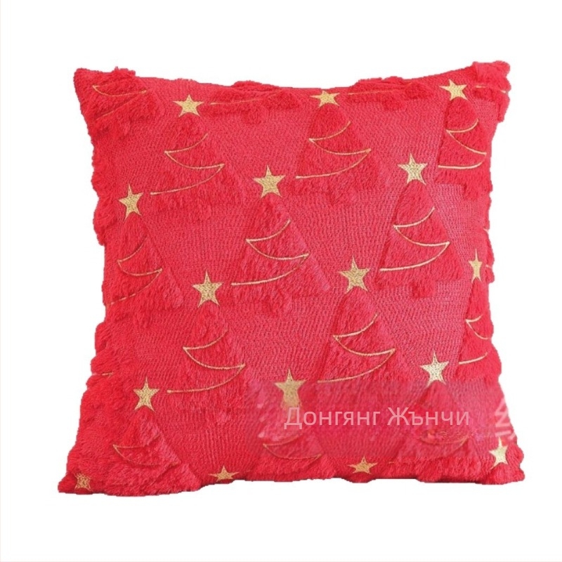 Коледен калъф за възглавница с дизайн на коледно дърво, плюшена материя, празничен принт