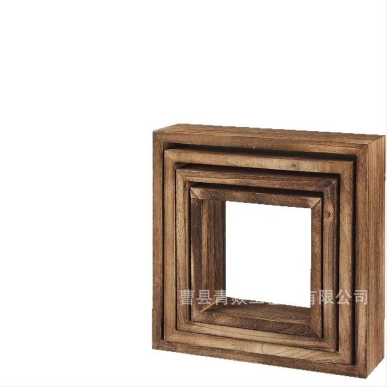 Дървен стенен плаващ рафт за съхранение, квадратен, за хол