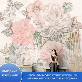 Стенно покритие - нетъкан плат, влагозащитно, дизайн със пиони, премиум продукт