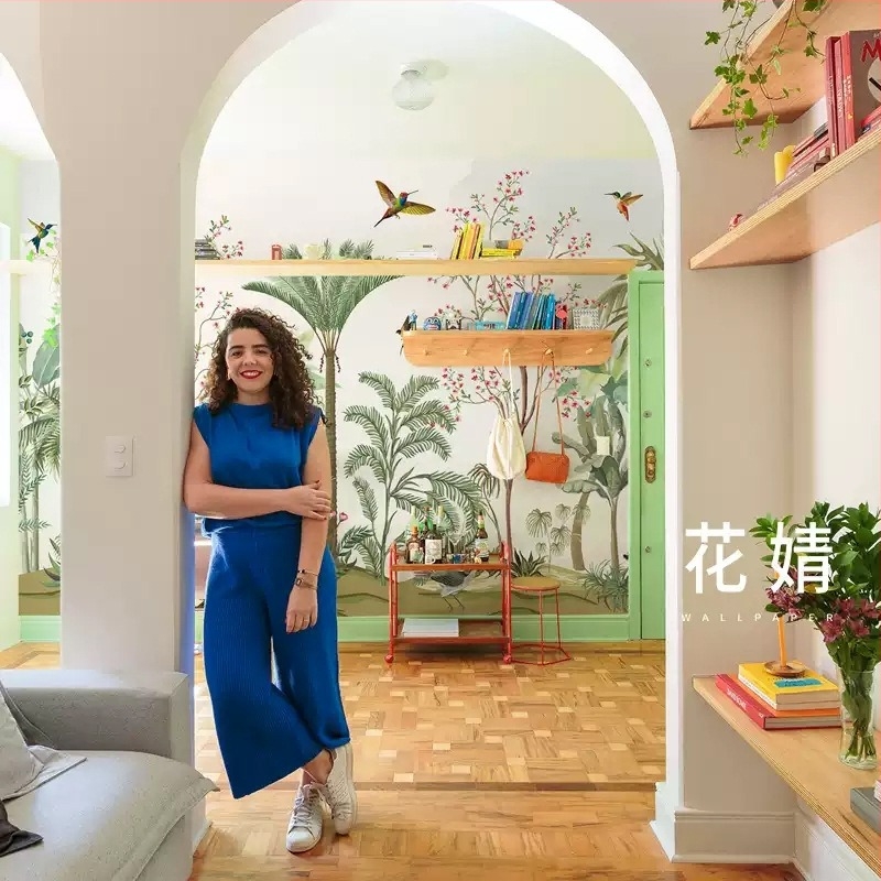 Стенно покритие — тапет с френски цветя и птици, тропични растения за спалня и дневна; стил: декоративен тип; материал: копринено; монтаж: наличен; марка Dimension