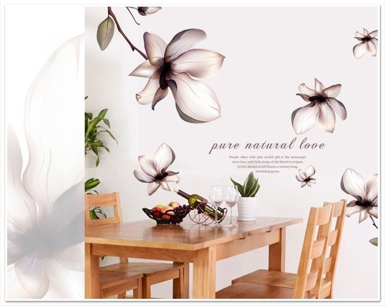 PVC стенен стикер-мурал с растителен мотив цветя, 1 панел, плосък графити стил за спалня