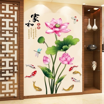 Двустранен ръчно рисуван лотос – стенен стикер, PVC материал; антизамърсяваща и декоративна функция; модерен стил; подходящ за дневна, спалня и кабинет