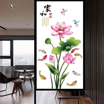Двустранен ръчно рисуван лотос – стенен стикер, PVC материал; антизамърсяваща и декоративна функция; модерен стил; подходящ за дневна, спалня и кабинет
