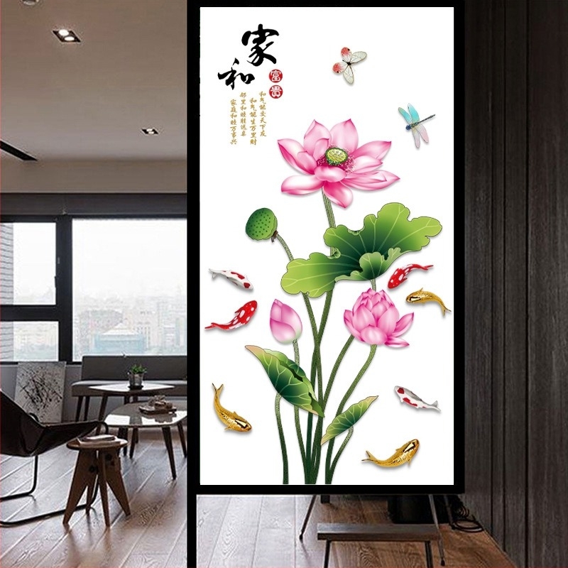 Двустранен ръчно рисуван лотос – стенен стикер, PVC материал; антизамърсяваща и декоративна функция; модерен стил; подходящ за дневна, спалня и кабинет