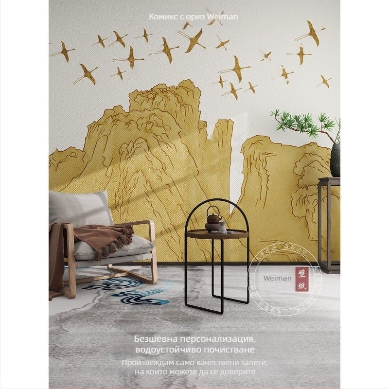 Тапет - Нов китайски стил, копринен материал, устойчив на замърсяване - Orange art mural (Марка: Orange art mural; Материал: коприна; Функция: устойчив на замърсяване; Стил: Нов китайски стил)