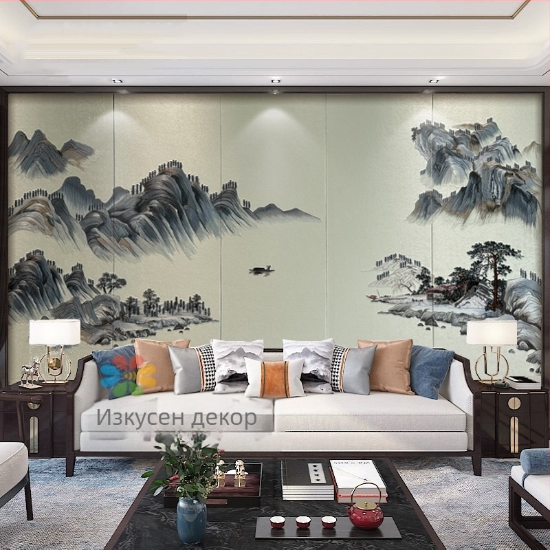 Нов китайски стил бродиран тапициран стенен панел — текстил, мотив пейзаж, персонализируем, марка Gold Balance, подходящ за дневна, спалня и кабинет