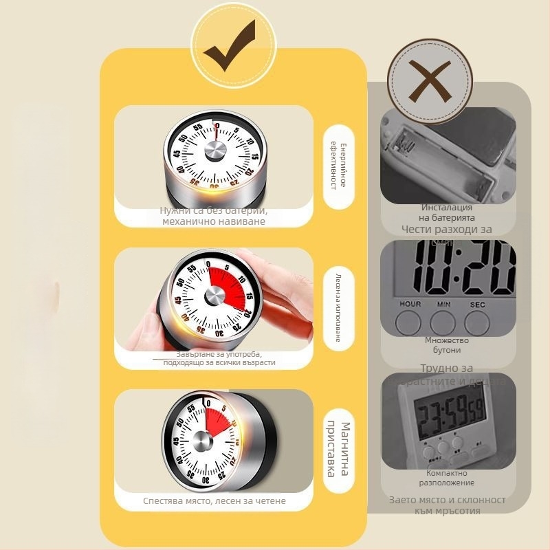 Кухненски таймер с магнит, електронен таймер от алуминиева сплав, LED дисплей и показалец, захранван със суха батерия
