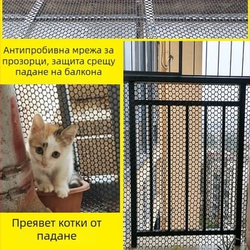 Мрежа за котки за прозорци и балкони, пластмасова защитна мрежа с противопадна ограда