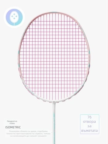 Бадминтон ракета – пълен карбонов фибър, ултралек баланс, 75–79 г, директен удар, за възрастни
