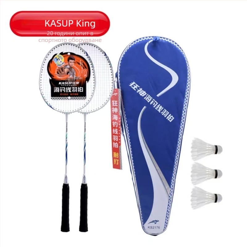 Бадминтон ракета – рамка от желязо-сплав, найлонови струни, тегло 95–100 g, дебелина на дръжката G-4, директен удар