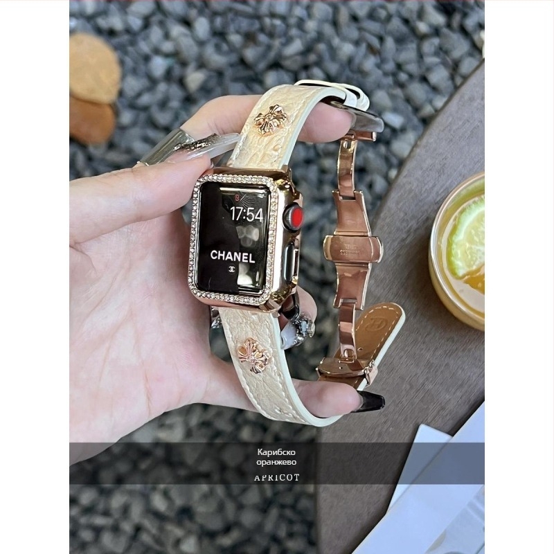 Apple Watch гривна със катарама-пеперуда, имитация на щраусова кожа, марка Nothing, съвместима с Apple Watch, презрамка от супер-фибър, модерен стил