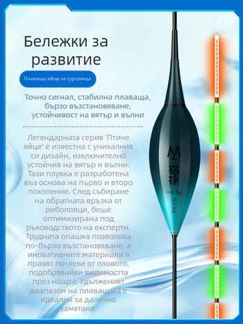 Поплавък за караси с електронно нощно осветление, висока чувствителност на клюване и промяна на цвета, дневна и нощна употреба — наноплава, Mingzheng fishing tackle