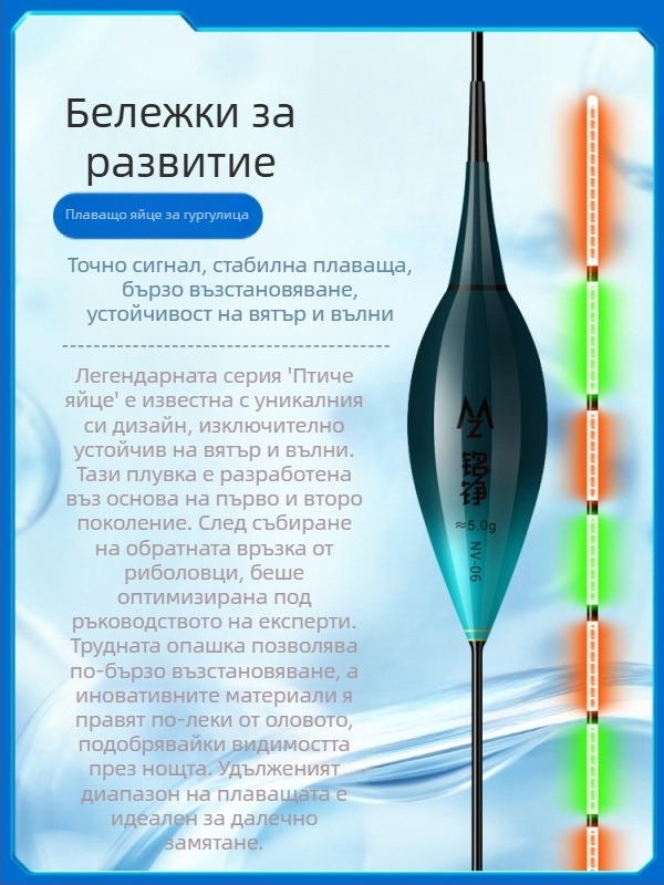 Поплавък за караси с електронно нощно осветление, висока чувствителност на клюване и промяна на цвета, дневна и нощна употреба — наноплава, Mingzheng fishing tackle