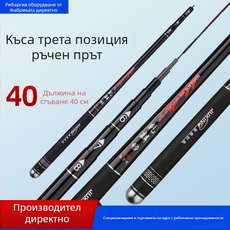 Longshuai Карбоново мини прът за риболов, преносим, 28‑позиционен регулируем, ултра‑къс сегментиран за риболов в потоци