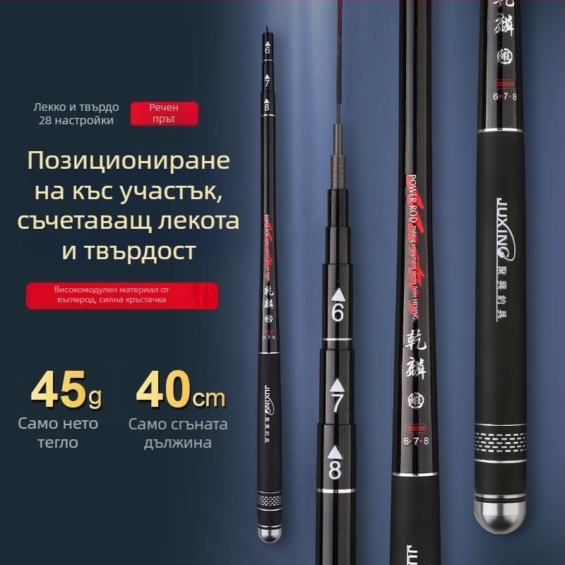 Longshuai Карбоново мини прът за риболов, преносим, 28‑позиционен регулируем, ултра‑къс сегментиран за риболов в потоци