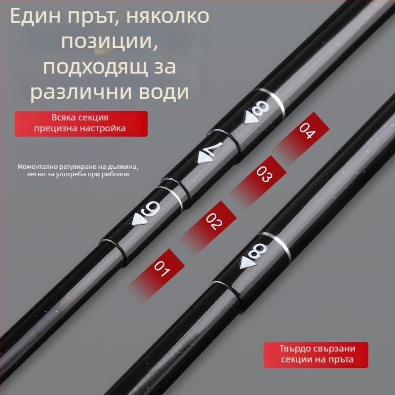 Longshuai Карбоново мини прът за риболов, преносим, 28‑позиционен регулируем, ултра‑къс сегментиран за риболов в потоци