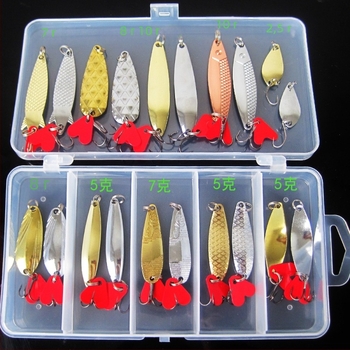 Luyayu 21-частен комплект примамки за риболов със кутия — въртящи се блестящи примамки и имитационни примамки