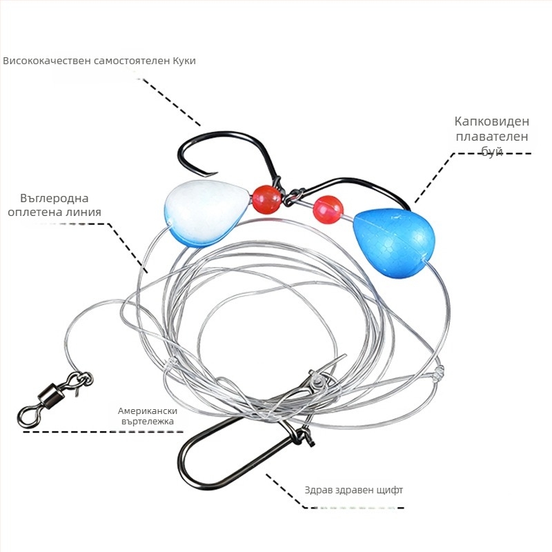 Морски риболовен комплект: кука и поплавък от въглеродна стомана, ръчно завързан, 20 lb, произход Weihai