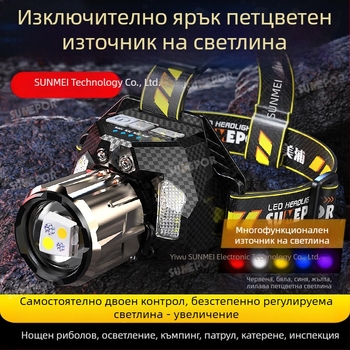 Челник с лазерен светлинен източник, пластмасово тяло, 7000mAh презареждаща се батерия, обхват 100–200 m, подходящ за къмпинг и нощен риболов (критични спецификации: 7000mAh, лазерен светлинен източник, обхват 100–200 m, пластмасово тяло, подходящ за къмпи