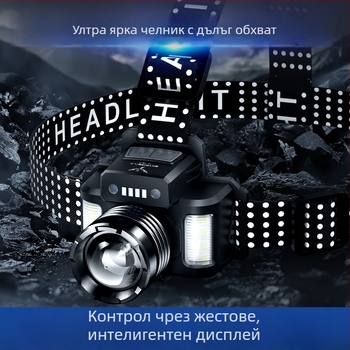 Skyfire Челник с алуминиева сплавова конструкция, ултраярък LED, презареждаща се вградена батерия, лазерен модул, за къмпинг и нощен риболов, обхват 200–500 м