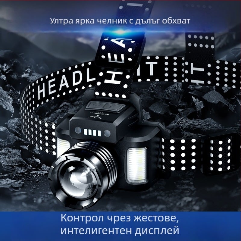 Skyfire Челник с алуминиева сплавова конструкция, ултраярък LED, презареждаща се вградена батерия, лазерен модул, за къмпинг и нощен риболов, обхват 200–500 м