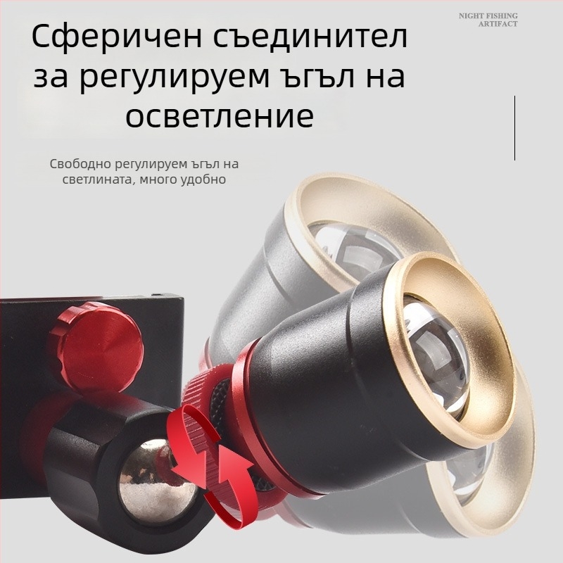 Алуминиева лампа за риболов със регулируемо увеличение, синьо-жълта светлина, крушка + LED, външно захранване, обхват 100–200 м
