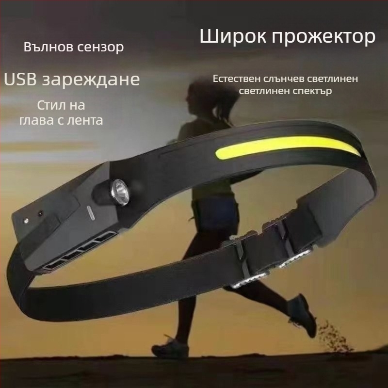 Презареждащ се LED челник с жестов сензор, USB-C зареждане, COB LED, лъч 200–500 м за риболов