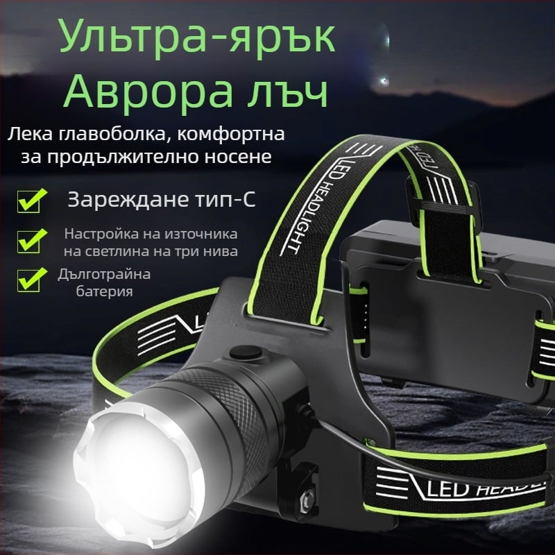 Field Path алуминиева LED челна лампа с регулируем фокус, презареждаща се 10W, 2400mAh, носена на глава, обхват 200–500 м