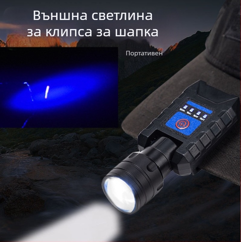 Star Warrior LED фенер за шапка с клип, алуминиева сплав + ABS, 3W, капацитет на батерията 1500, обхват 200-500 m