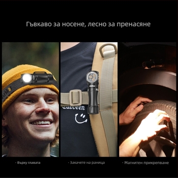 Налобна лампа HD10, LED, 1200 лм, 100 м лъч, 46 г, батерийно захранване