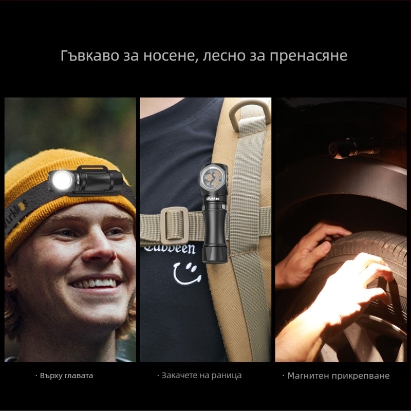 Налобна лампа HD10, LED, 1200 лм, 100 м лъч, 46 г, батерийно захранване