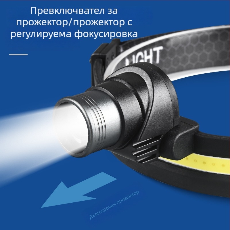 LED челна лампа за къмпинг със зум, алуминиева сплав, светодиоди, презареждаща се, обхват 100–200 м