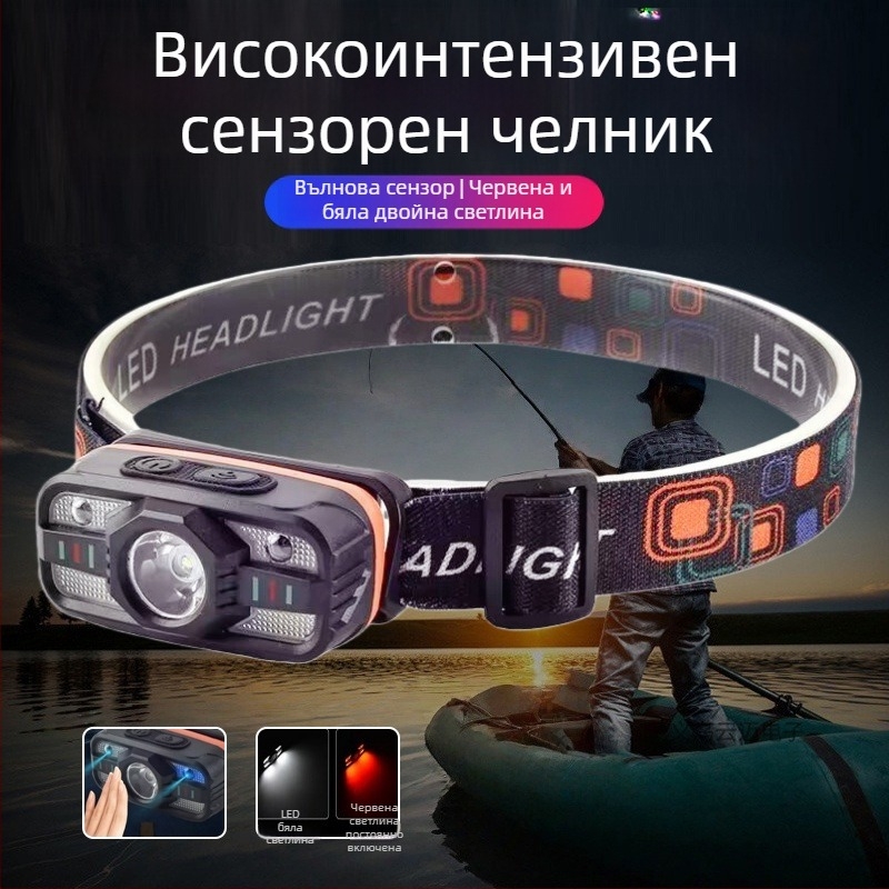 LED челник, презареждащ се, 1200mAh Li‑ion, 10W, висок лумен, обхват 200–500 м
