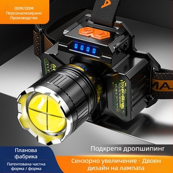 LED презареждаем челник за риболов на открито с дълъг обсег и зум, 10W, 6000 mAh, 200–500 м, 360° въртене