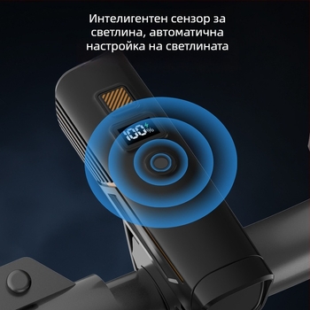 Предна велосипедна светлина с LED, 10W, презареждаема батерия 1200 mAh, корпус от алуминиева сплав, обхват до 50 м (LED, 10W, 1200 mAh, алуминиева сплав, 50 м)
