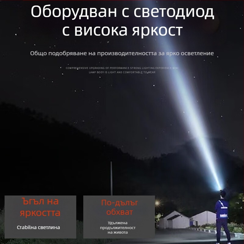LED челник за нощен риболов, презареждаем, обсег 200 м, водоустойчив, време на работа 2-6 ч, тегло 40 г