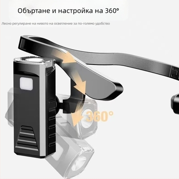 LED челна лампа с ушна закачалка, Type-C зареждане, силно осветление за работа и риболов, странично монтирана за бягане, 10W, 500 mAh, обхват 200–500 м