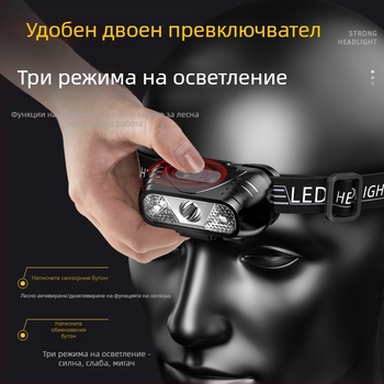 Зареждаща LED челна лампа, модел YT390A, водоустойчива, лъч до 15 м, време на работа 5 ч