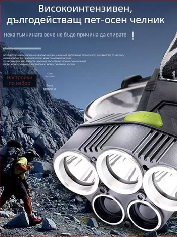 Челна лампа USB зареждане, LED T6, лъч до 500 м, автономия 4–8 ч, тегло 200 г